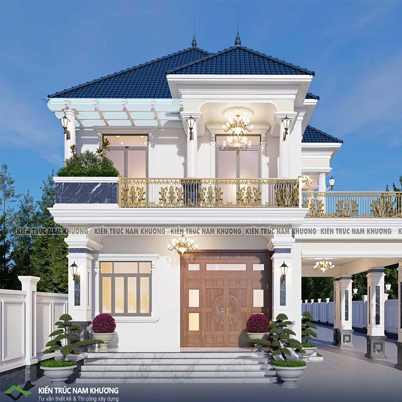 Mẫu Thiết Kế Biệt Thự Mái Nhật 2 Tầng Tân Cổ Điển Sang Trọng & Đẳng Cấp mau thiet ke biet thu mai nhat 2 tang tan co dien sang trong dang cap