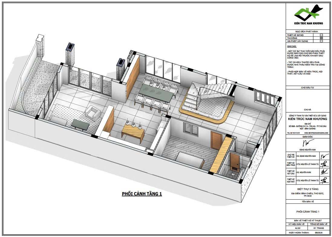Thiết kế mặt bằng 3d trệt căn nhà