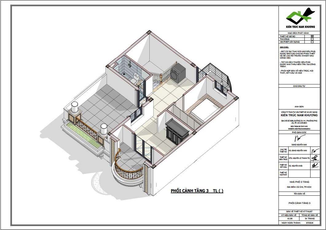 Thiết kế mặt bằng công năng tầng 3