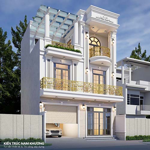 Mẫu Thiết Kế Nhà Phố Tân Cổ Điển 8x9m Đẹp Mãn Nhãn | Kiến Trúc Nam Khương mau thiet ke nha pho tan co dien 8x9m dep man nhan kien truc nam khuong