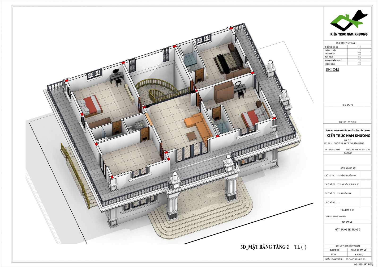Mặt bằng bố trí 3d tầng lầu 
