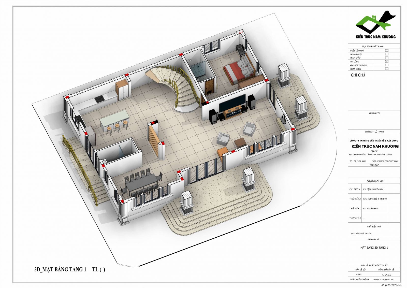 mặt bằng bố trí 3d tầng trệt